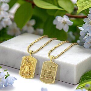 St Michael Necklace for Men Women Gold Sterling Silver 925 - 22"
